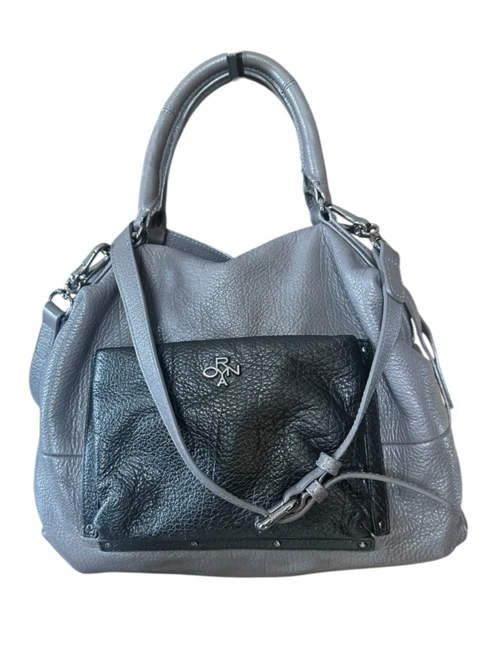OrYany Leather Hobo Bag Dual Handles Crossbody Shoulder Strap Gray & Black